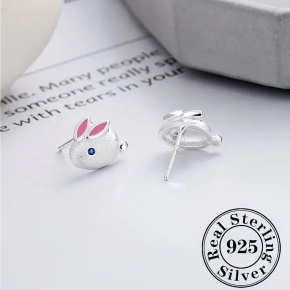 Sterling Silver Bunny Rabbit Stud Earrings - Picture 3 of 5